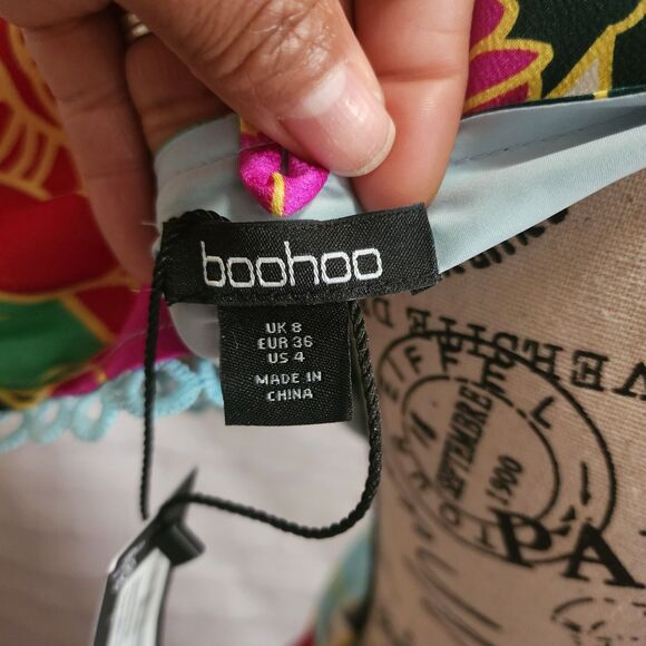 Boohoo Maxi Dress Womens 4 Floral Printed Ruffle Tiered Cut Out Dress Festival - Picture 6 of 16